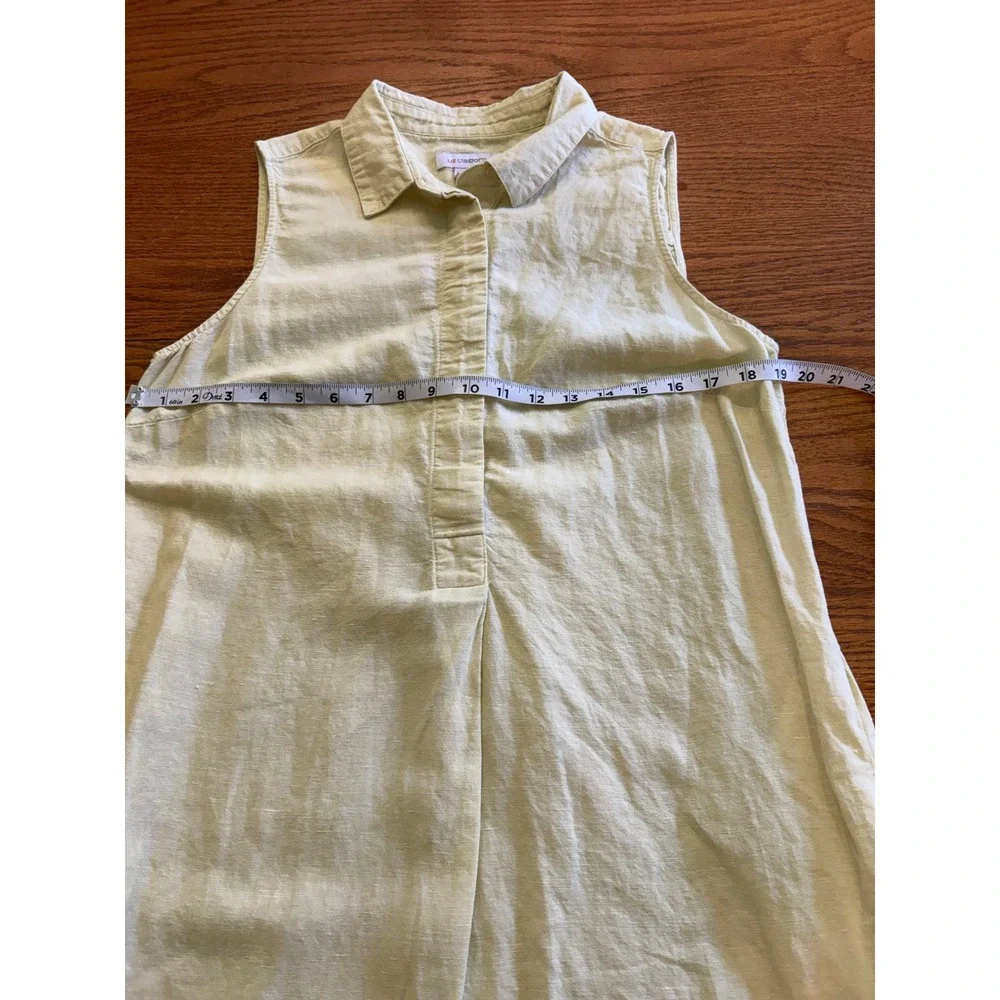 Liz Claiborne Yellow Linen‎ Blend Sleeveless Shirt Dress Medium Shift Coastal